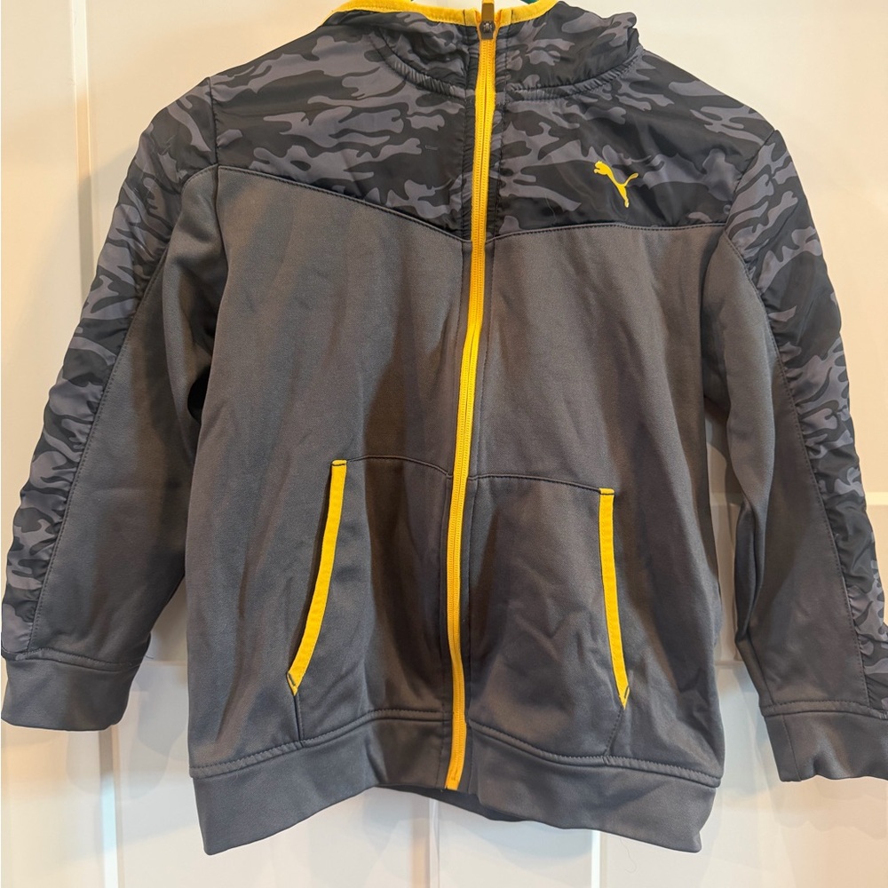 Puma Kids Hoodie in Gray with Yellow Accents